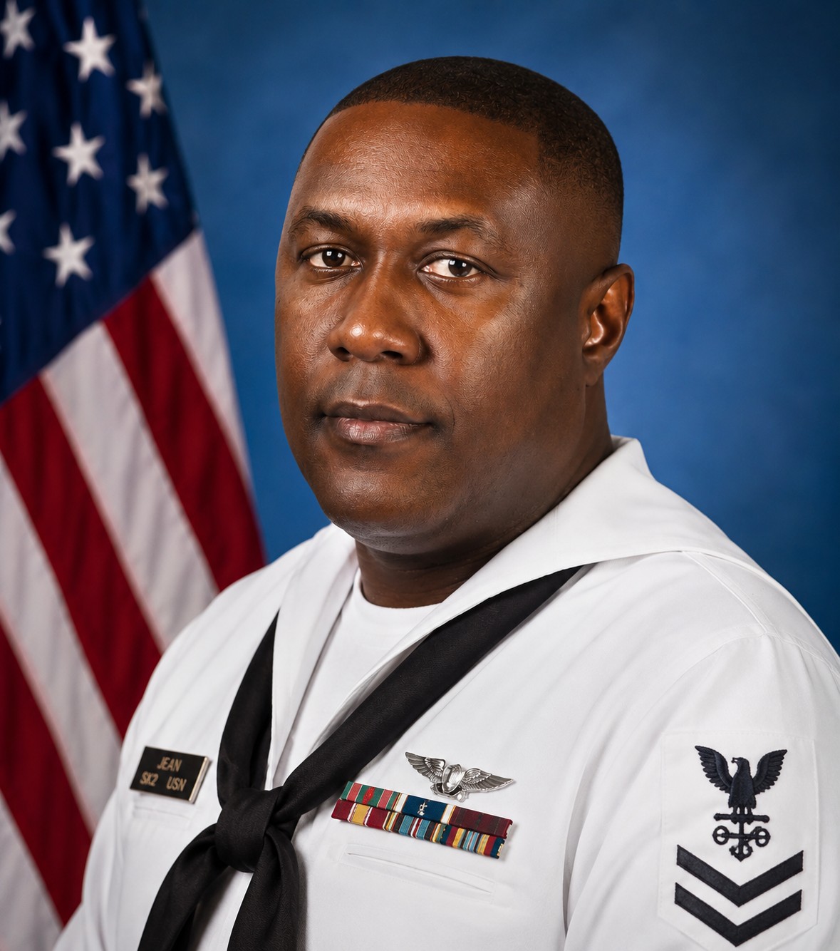 Guy Jean in U.S. Navy dress uniform